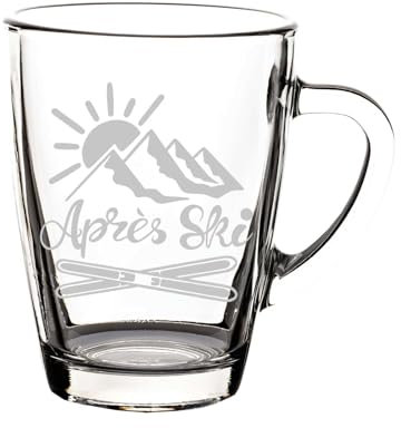 LUXENTU Glasbecher mit personalisierter Gravur, Kaffeebecher 300 ml, Klassischer Becher für Kaffee Tee und Glühwein, Individuelle Lasergravur, Wichtelgeschenk-Idee, Motiv: Après Ski, 1 Stück