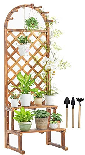 Pflanzenständer, 2-stufige Leiterregale, Garten-Ausstellungsregal mit Aufhängestange, 23,6 Zoll L x 19,7 Zoll B x 69 Zoll H, Lagerregal für Blumen für Terrasse, Garten, Balkon