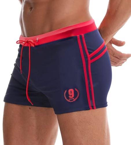 Arcweg Herr Baddräkt Dragsko Shorts Badshorts Elastisk Låg Midja Boxershorts Trosor Simning Strand Hav Pool, Marinblå/röd, XXL