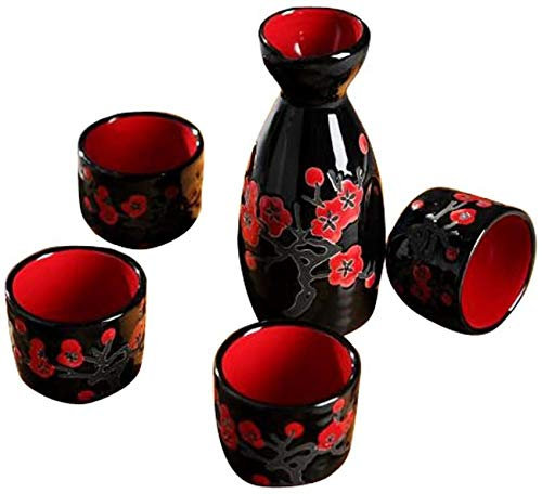 CAFIEDR Geschirr-Set mit 5 eleganten Weinsets aus Keramik, Weinkrug, Sake-Becher für den Hausgebrauch, S-Typ