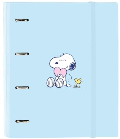 SNOOPY LOVE Ordner mit 4 Ringen, 35 cm, mit 100 A4-Blättern, ideal für Kinder verschiedener Altersgruppen, bequem und vielseitig, Qualität und Widerstandsfähigkeit, 27 x 3,5 x 32 cm, hellblau, M,