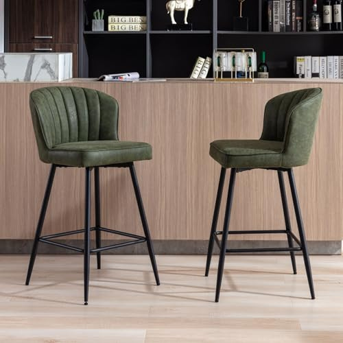 Ya-Home Barhocker 2er Set, Barstuhl mit Lehne & Metallbeinen, Grün | Bistrohocker aus Samt/Kunstleder, Tresenhocker mit gepolsterter Sitzfläche, Bar Stools für Hausbar/Kücheninsel