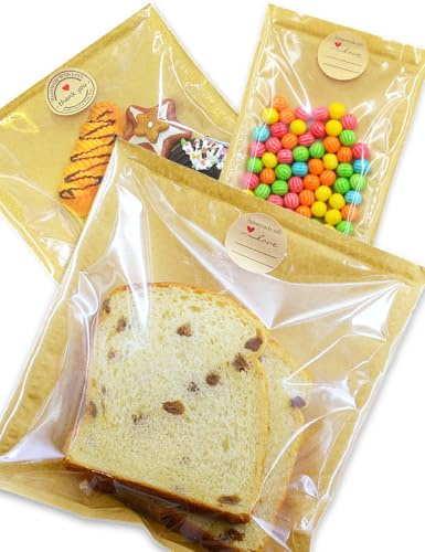 90PCS Paper Bakery Bags,(3 Size Mix) Kraft Bread Bag with Window,BPA-Free,Heat Sealable Grease Resistant with Label Seal Stickers,for Cookie/Pasty/Snacks/Sandwich Storage(5.1x7.5/7.1x7.5/8.3x9.8Inch)