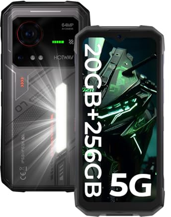 HOTWAV Hyper 7 5G Teléfono Móvil Resistente 2025, 20GB+256GB+2TB TF, 10800mAh IP68 Smartphone, 64MP+32MP, 6.6 FHD+, 280LM Camping, Android 14 Telefono Movil Antigolpes, GPS, NFC, OTG, FM (Negro)