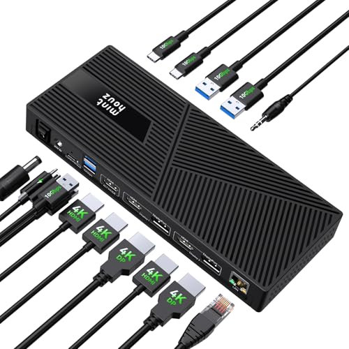 Minthouz DisplayLink Docking Station für 3x4K@60HZ Monitore mit 160W DC In,14 in 1 Laptop Dockingstation für MacBook Dell HP Lenovo,6 x USB-A/C 10 Gbps,RJ45 Ethernet,4-Pole Jack USB to HDMI Adapter