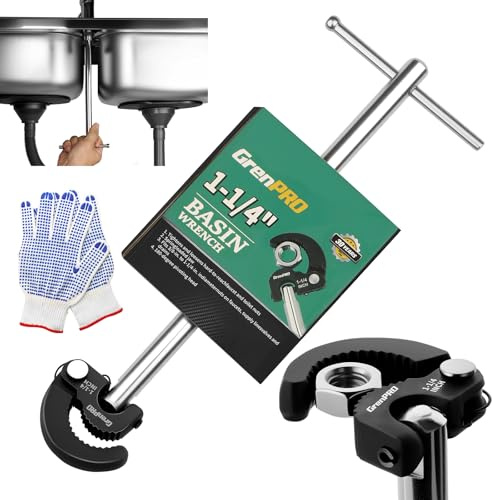 GRENPRO 11 Basin Wrench, Sink Wrench Faucet Tool for Tight Spaces, Adjustable Tap Nut Plumbing Spanner for Professional Plumber, Capacity of 3/8 to 1-1/4 Faucet Wrenches for Undermount Sink