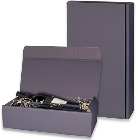 5x Flaschen Geschenkkarton - Geschenkverpackung für 2 Flaschen - grau - hochwertige Leinenoptik