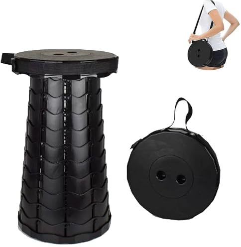 MITUMORMOR Taburete telescópico portátil, plegable y portátil, taburete ligero para camping, pesca, senderismo, viajes, barbacoa, color negro