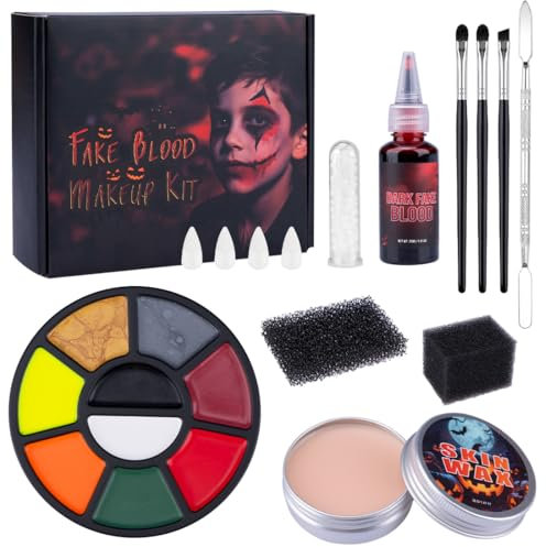 Juego de maquillaje con efecto especial para Halloween, kit de maquillaje SFX, spray de sangre artificial, lavable, compuesto de modelado de silicona, 9 colores, color corporal para zombies, monstruos