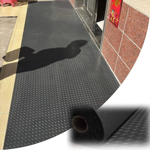 Rouleau de revêtement de sol en caoutchouc commercial/résidentiel – Petit tapis de plaque diamant en caoutchouc imperméable pour garage – 0,9 x 4,5 m – Revêtement de sol noir durable