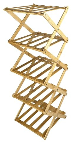 Tryslyn 5 Niveles Zapatero Estrecho, Mueble Estanteria Zapatos Plegable Vertical, Organizador de Bambú para La Entrada, Dormitorio(Color Madera)