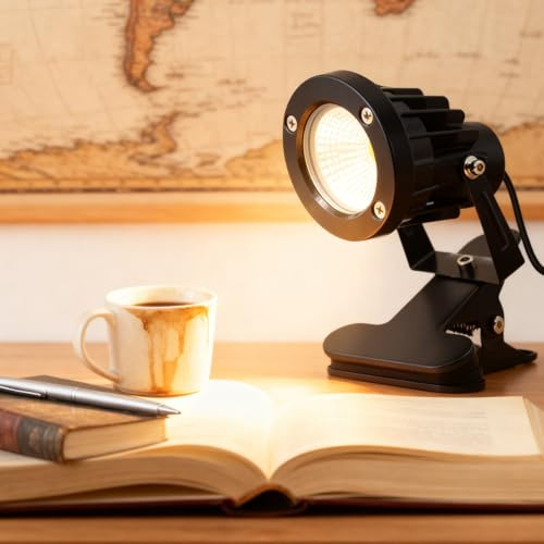 GOMETY 7W LED Spotlight Strahler mit Clip, Warmweiß 3000K Klemmstrahler mit 1,8m Kabel Stecker und Schalter Led Garten Beleuchtung Gartenleuchte Gartenstrahler IP65 Wasserdicht für Innen Außen