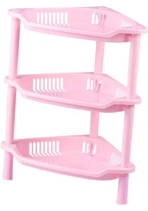 IMIKEYA Scaffale Angolare Strati in Plastica Rosa Organizer da Scrivania per Bagno e Cucina Mensola Piccola Viti Facile da Montare e