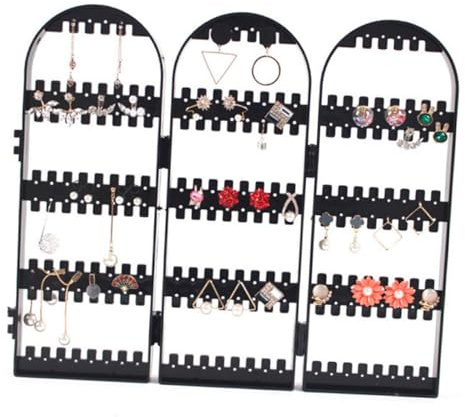 FUNNETOYU Portaorecchini in Plastica Nero Pannelli Organizer e Supporto per Esposizione e Conservazione Gioielli Stand Compatto e Portatile per Orecchini e Design e Antipolvere per Uso