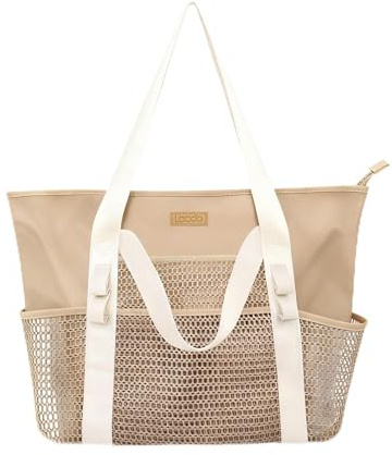 Lacdo Tote Tasche für Frauen mit Reißverschluss Sanddicht Faltbare Pooltasche für Reiseutensilien