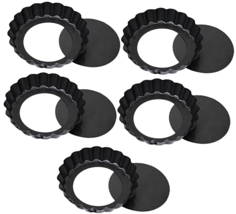 BIUDECO 5 piezas Moldes para Tartaletas Antiadherentes con Base Extraíble Resistentes al Calor Moldes Pequeños para Mini Tartas y Pasteles Perfectos para Hornear Postres y Repostería Casa