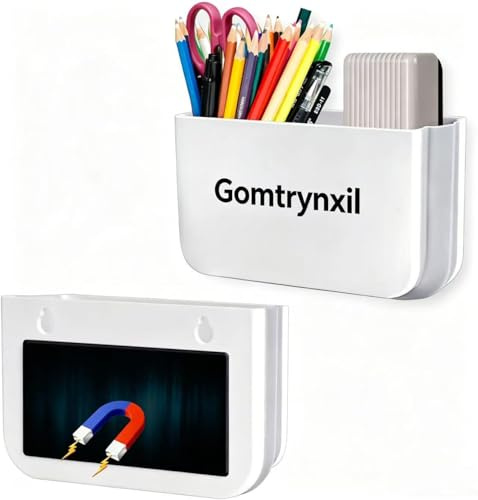 2 Stück Magnetischer Stiftehalter Faltbarer, Magnetisch Marker Organizer | Magnetische Ablage für Kühlschrank, Whiteboard und Schließfach – Stifthalter und Markerhalterung, einfach anzubringen, weiß