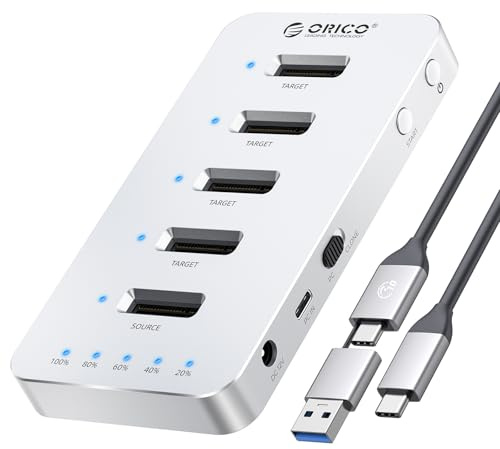 ORICO Custodia per Clonazione SSD M.2 SATA, Docking Station in Alluminio a 5 Alloggiamenti per Dischi Rigidi, Dock per Clonazione Offline 5Gbps per SSD M.2 2230/2242/2260/2280/22110 -M55