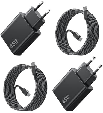 2Pack 45W Chargeur USB C Charge Rapide pour Samsung, 45W Chargeur Type C Charge Rapide avec 100W 2M Câble USB C, Type C Prise Adaptateur pour Galaxy S25/S24/S23/S22/S21/S20, pour iPhone 17/16/15