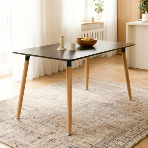 IDIMEX Esstisch Shannon, 120 x 70 cm, Schwarz - rechteckiger Esszimmertisch aus lackiertem MDF, ideal für Küche und Essbereich, skandinavisch inspiriert mit Beinen aus Buchenholz