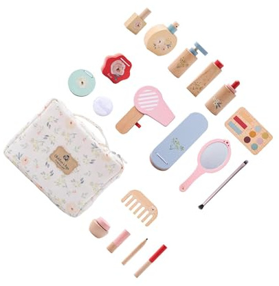 BEALIFE Juguetes de simulación, kits de maquillaje Para madera para niñas, juego completo con espejo pequeño simulación, kits maquillaje para niños, juguete para niños pequeños,