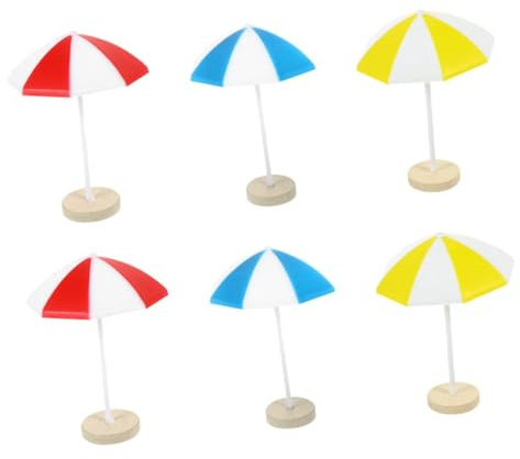 Abaodam 6pcs Miniature Beach Sun Umbrellas Dollhouse Decors Micro Landscape Resin Props Red Blue Yellow Medium Size for Doll House Accessories and Ocean Scene