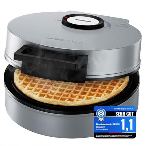 Clatronic® Hörncheneisen | Antihaftbeschichtung | inkl. Hörnchenkegel | stufenloser Regler für Bräunung nach Wunsch | Hörnchenautomat | 1200W | große Backfläche | Eiswaffeleisen | HA 3833