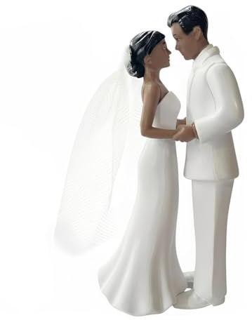 Décoration de Gâteau de Mariage JynxtoyZeal Figurines de Gâteau de Mariage Couple de Jeunes Mariés Décoration de Table Figurines de Saint-Valentin 11×5cm, Blanc