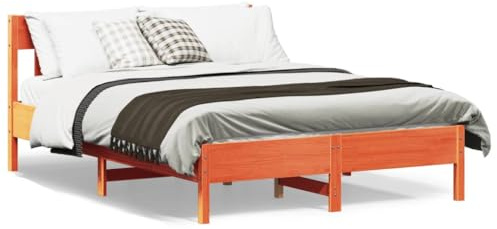 HFXHIJXQ Massivholzbett 160x200 Kiefer wachsbraun mit Kopfteil für Schlafzimmer Gästezimmer und Jugendzimmer robuster Bettrahmen ohne Lattenrost