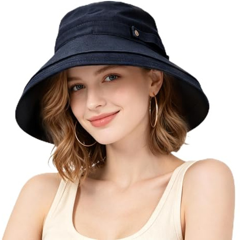 AYPOW Women Sun Hat UV Protection Wide Brim Bucket Hats, Fold Up Brim Summer Beach Cap, Foldable Adjustable Outdoor Garden Caps for Ladies Teen Girl Daily Wear Fishing Travel Hiking