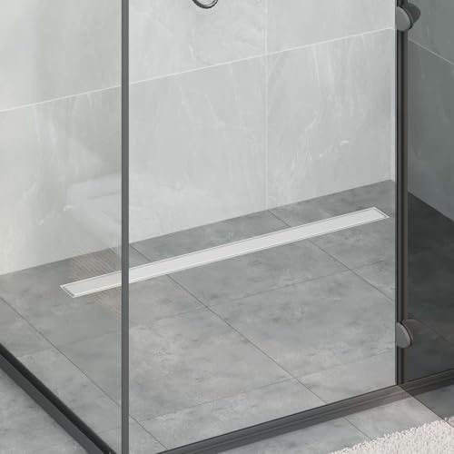 GeenYuu Scarico Doccia 2 in 1 in Acciaio Inox 304 con Sifone a 360° Regolabile Altezza 90 cm Inclusi Ganci Panno Impermeabile Piastrelle per Bagno Doccia Lavabo