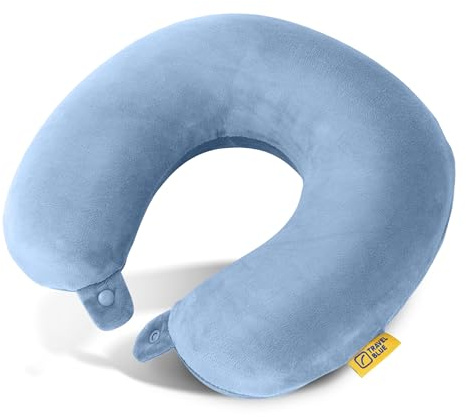 Travel Blue Memory Foam Nackenkissen Flugzeug – Ergonomisches, Leichtes Reisekissen mit Nackenstütze – Ideal für Flugzeug, Auto, Zug – Abnehmbarer, Waschbarer Bezug – Perfekt für Büro & Reisen