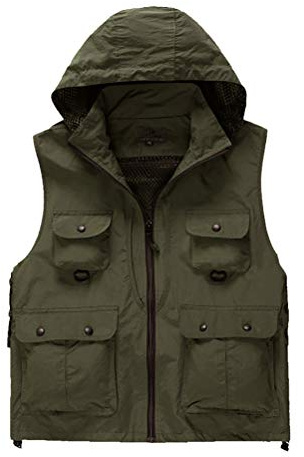 Daoba Herren Schnell Trocknend Outdoor Weste mit Kapuze Multifunktionsweste mit Vielen Taschen Angel-Westen für Jagd Camping Fotografie Wasserdicht