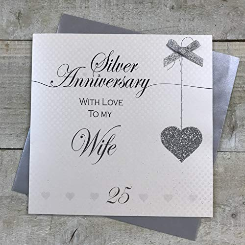 WHITE COTTON CARDS LLA25W Glückwunschkarte zum 25. Hochzeitstag, handgefertigt, Liebeslinien