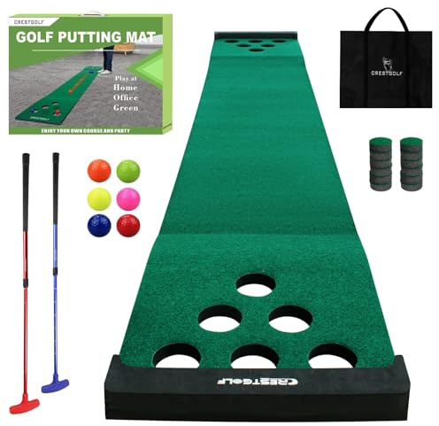 Juego de golf Beer Pong Juego de estera verde,estera de golf con 2 putters,6 pelotas de golf,12 cubiertas de agujeros de golf para interior y exterior,en la oficina o en el patio trasero