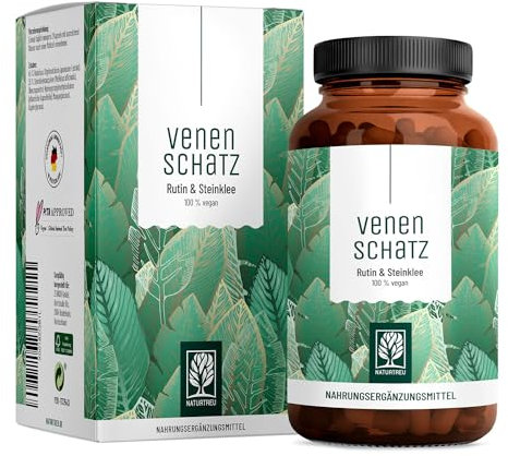 Rutin Steinklee Komplex 120 Kapseln - 500mg Rutin hochdosiert & 394mg Steinklee - Pflanzliche Alternative zu Venenkapseln Venentabletten - Vegan - Venenschatz von NATURTREU