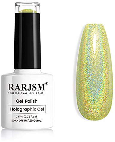 RARJSM Green Holographic Gel Polish,Pastel Light Green Nail Polish Unicorn Effect Laser Glitter 7.5ML Curing Required Nail Art Colors Home Gel Manicure Single Bottle
