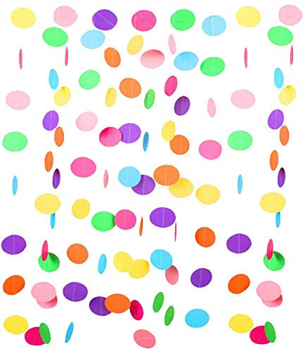 Ghirlanda di Carta Puntini Multicolore 9 Metri, Festoni Arcobaleno per Carnevale. Decorazione Festa di Compleanno per Bambini