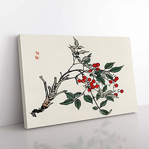 Big Box Art Firethorn Berries by Kono Baireir Painting Canvas Wall Art Print Ready to Hang Picture, 76 x 50 cm (30 x 20 Inch), White, Grey, Green