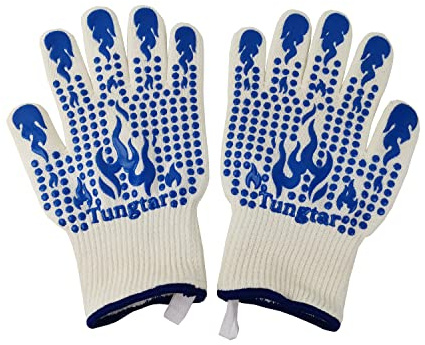 Hitzebeständige Ofenhandschuhe hitzebeständiger Handschuh BBQ Beweis 11 Zoll 1472℉ Grill Handschuh Hitze Beweis Für Frauen Grillhandschuhe Geschenk Kochen Grillen Backen Schweißen (blau weiß)