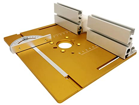 MagiDeal Plaque d'insertion de Table de routeur en aluminium, planche à rabat de fraisage électrique avec ensemble de Guide de jauge d'onglet, établi, doré