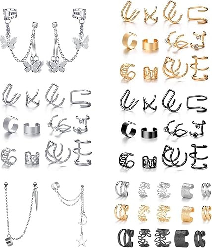 TOFBS Ohrklemme Set Schmetterling Stern Mond Anhänger Ohrringe Kette Ohrmanschetten Kristall Damen Schmuck Accessoires Ohrstecker