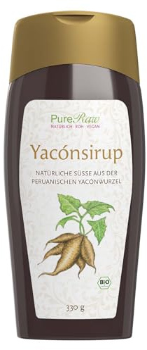 Yacon-Sirup Bio Yakonsirup (Vegan) Ohne Zucker-Zusatz, Natürlicher Flüssiger Zuckerersatz Yaconsirup mit Ballaststoffen Inulin Fiber Sirup - 100% Naturprodukt - Yacon Syrup I PureRaw 330g