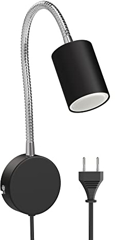 ledscom.de Leselampe WAIKA mit Schwanenhals, Stecker, Schalter schwarz matt, inkl. 630lm LED GU10 Lampe, weiß