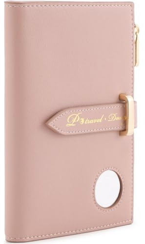 VanFn Airtag Reisepasshalter, RFID-Reisepasshülle, Familienpasshalter, Damen-Bifold Air-Tag-Brieftaschen, schlanke Leder-Kreditkarten-Brieftasche für Frauen, Pink, 🌳