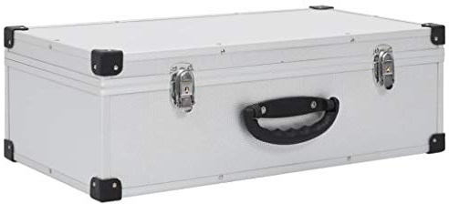Gecheer Archivierungskoffer DVD/BD-Koffer DVD-Aufbewahrungsbox 56,5 x 29,5 x 18,5 cm (L x B x H),Vollaluminiumverkleidung, Holz, ABS mit Aluminiumverkleidung,Abschließbar,Silber