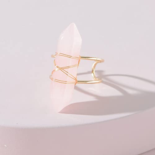 HGJH Verstellbarer Ring, Böhmischer Stil Handgefertigter Pfeilspitzen-Rosa-Naturstein-Ring Für Frauen Fashion Statement Large Ring
