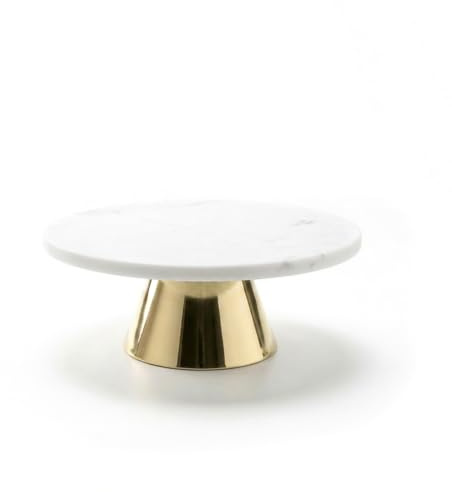 ECHTWERK stilvolle Tortenplatte aus Marmor, Kuchenplatte mit Standfuß, Gebäckständer zum Servieren von Speisen, Obst, Käse und Desserts, Tortenständer für Party oder Hochzeit, Gold-Edition, Ø 30 cm