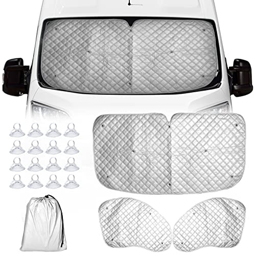 CICMOD Frontscheibenabdeckung Auto Sonnenschutz Innen Thermomatte Scheibenabdeckung für FIAT Ducato Interner Windschutzscheiben-Abdeckun Set