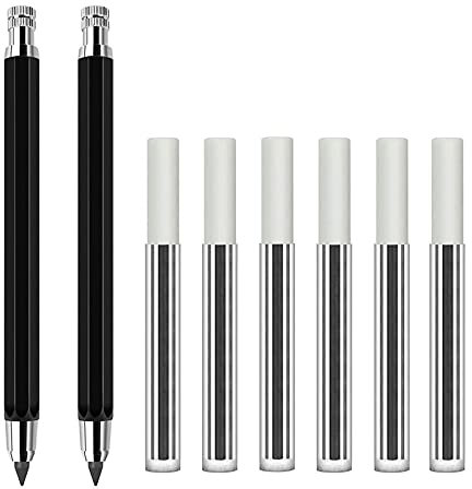 Bumdenuu 2 StüCk 5,6 Mm Minen Halter Automatischer Mechanischer Druckbleistift mit Spitzer und Kohle Minen Mine, 6 StüCk ZusäTzliche Minen Minen